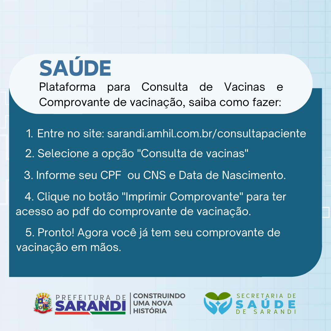 Secretaria Municipal de Saúde de Sarandi disponibiliza plataforma para consulta e comprovante de vacinação